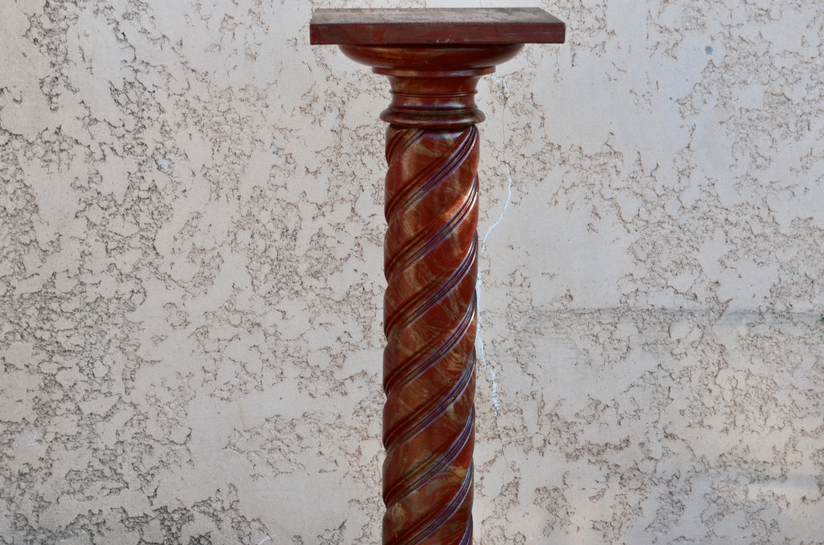 Colonne /sellette en bois patiné 19eme siècle -photo-3
