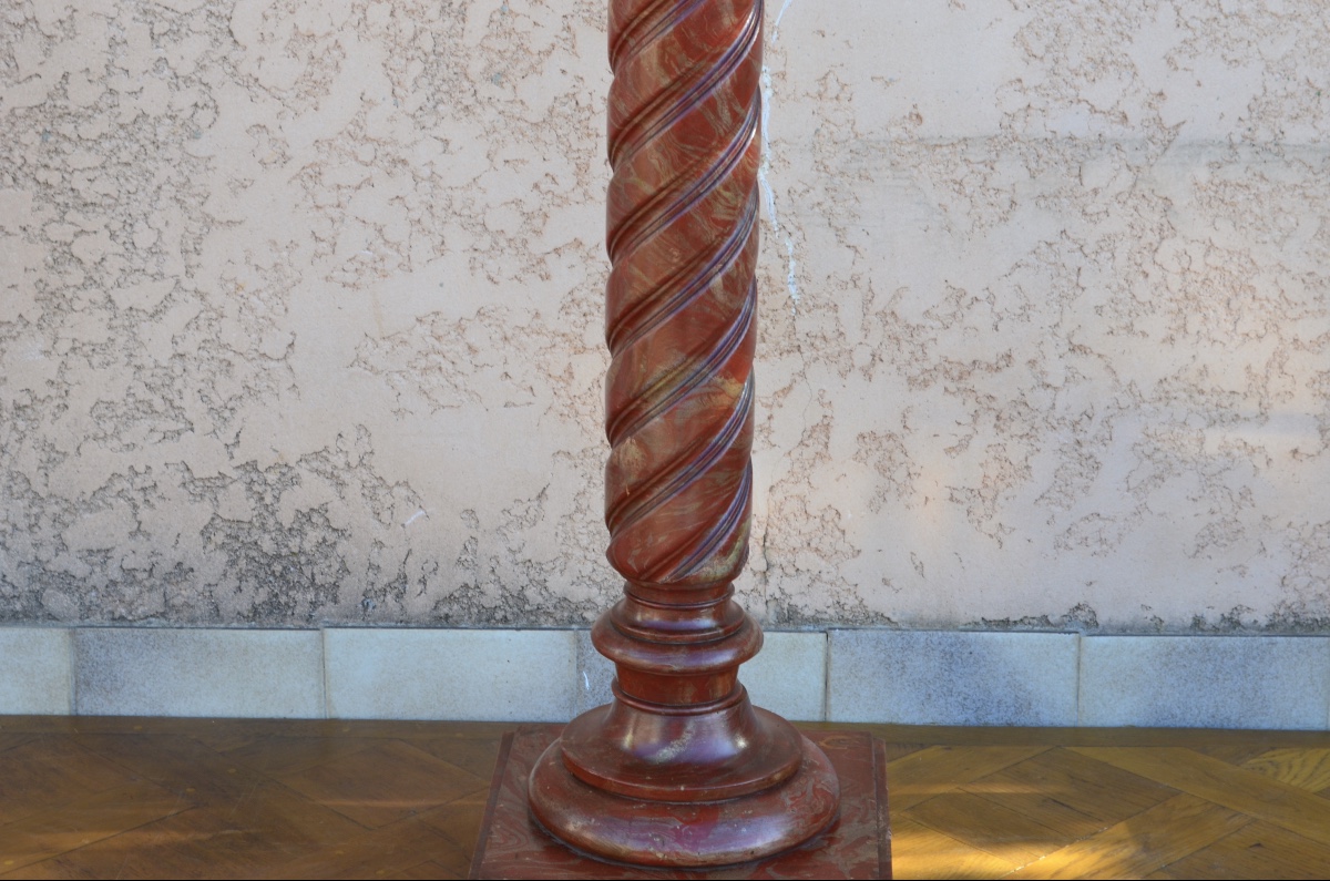 Colonne /sellette en bois patiné 19eme siècle -photo-1