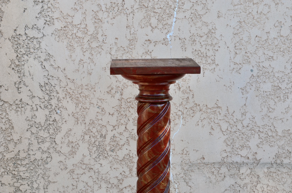 Colonne /sellette en bois patiné 19eme siècle -photo-2