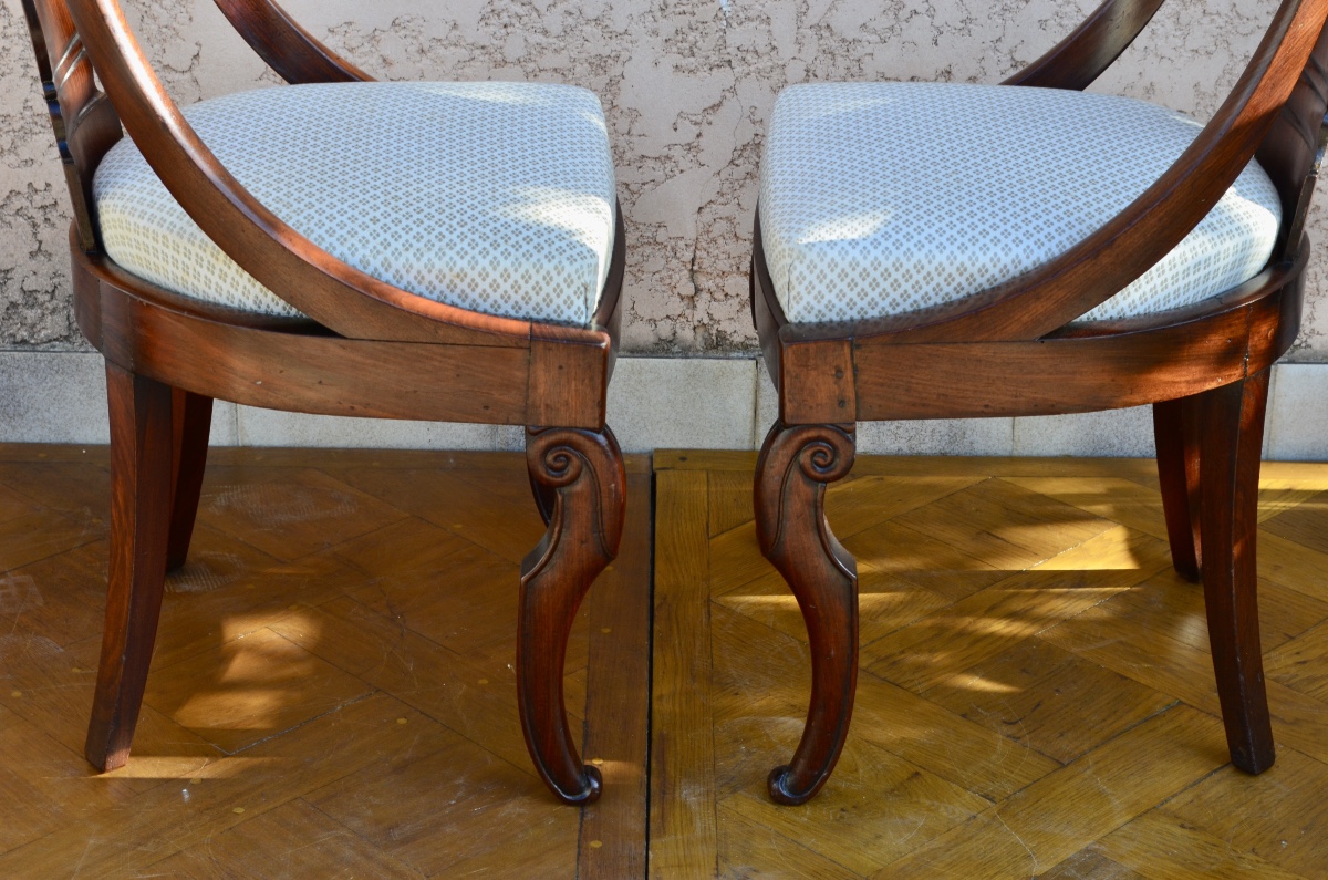 Pair Of Mahogany Gondola Chairs From The Restoration Period -photo-4