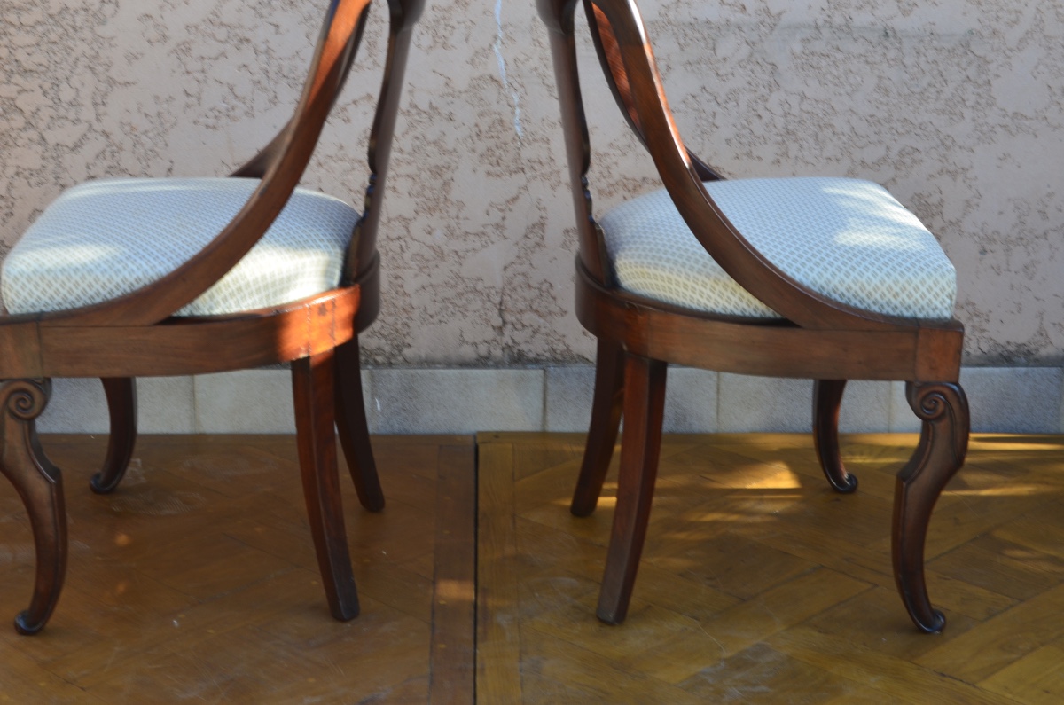 Pair Of Mahogany Gondola Chairs From The Restoration Period -photo-7