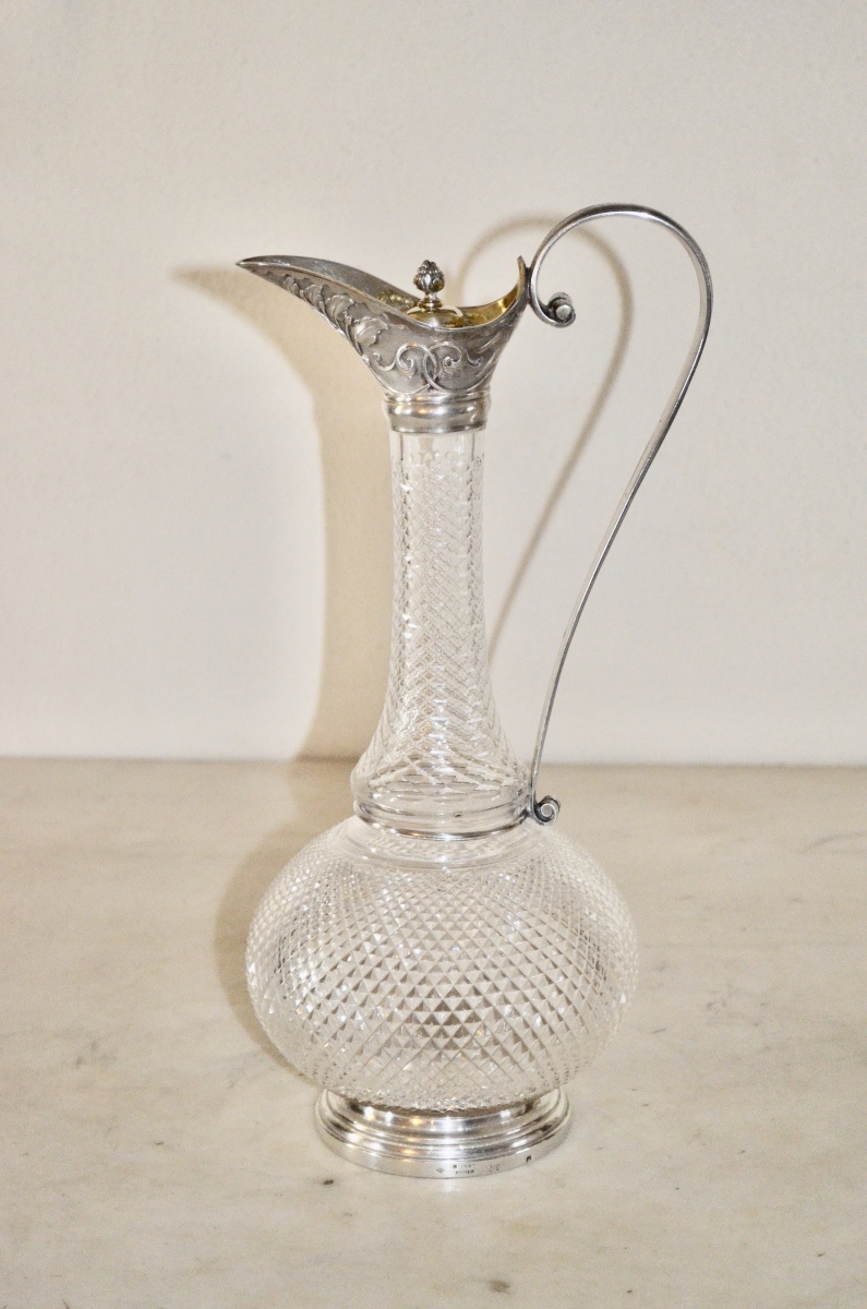 Large Ewer In Solid Silver And Crystal By Odiot-photo-3