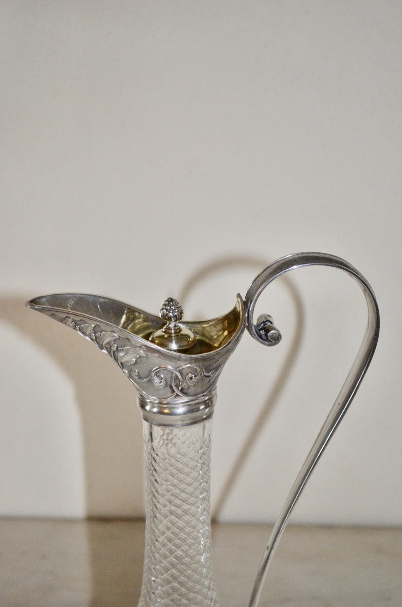 Large Ewer In Solid Silver And Crystal By Odiot-photo-6