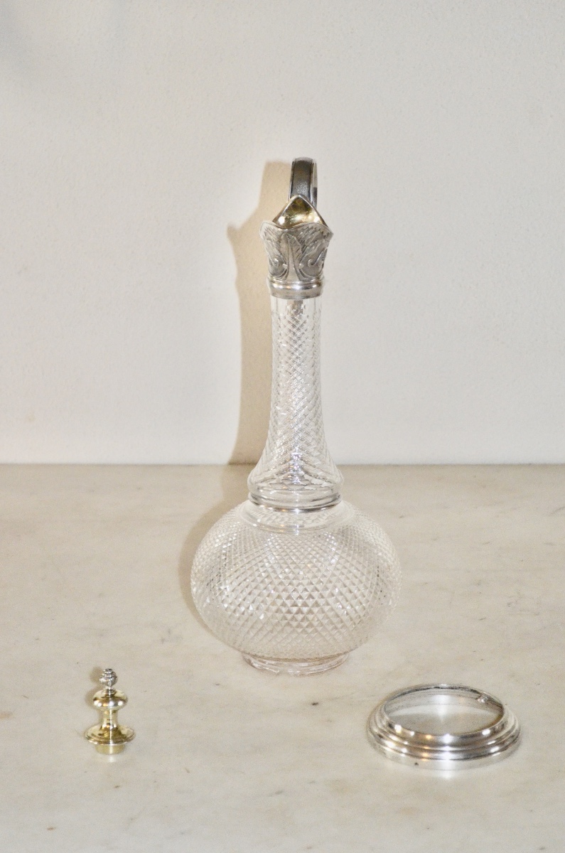 Large Ewer In Solid Silver And Crystal By Odiot-photo-7