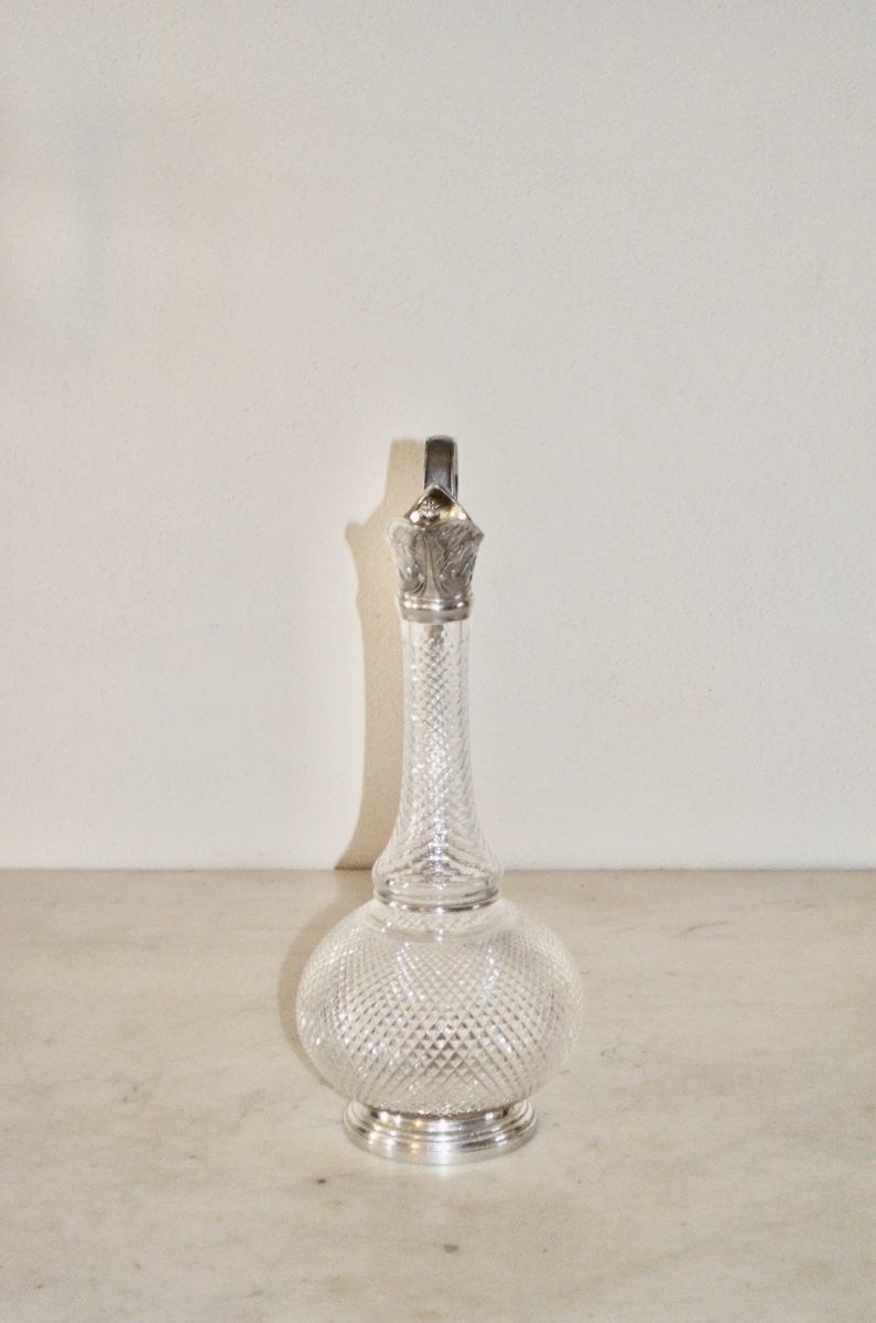 Large Ewer In Solid Silver And Crystal By Odiot