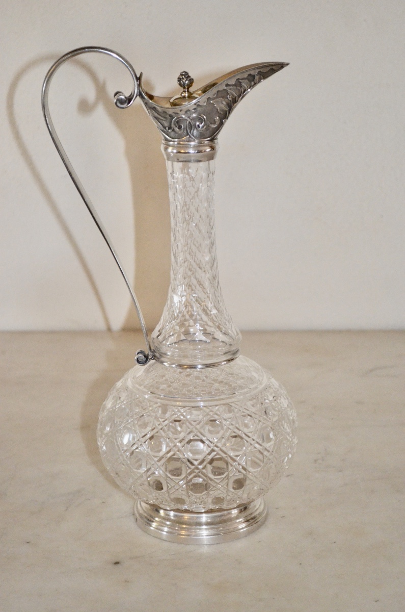 Grande aiguière en argent massif et cristal par Odiot -photo-5