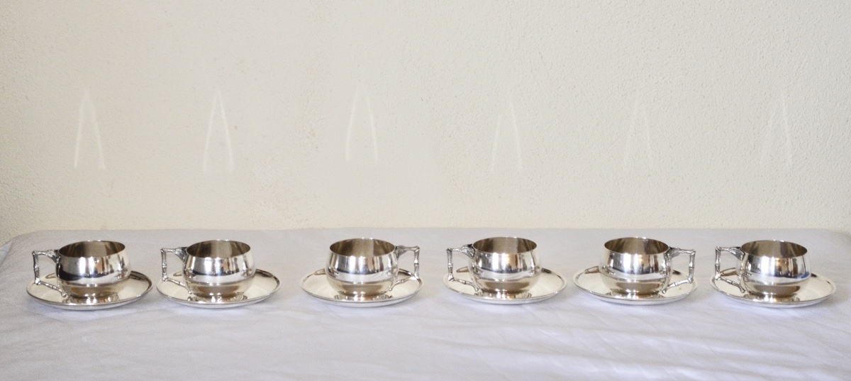 Suite de 6 tasses et sous tasses en argent massif fin 19eme siècle -photo-3