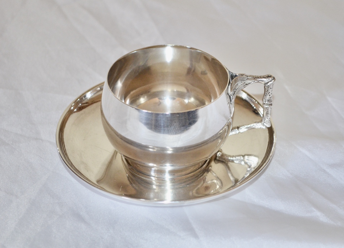 Suite de 6 tasses et sous tasses en argent massif fin 19eme siècle -photo-4