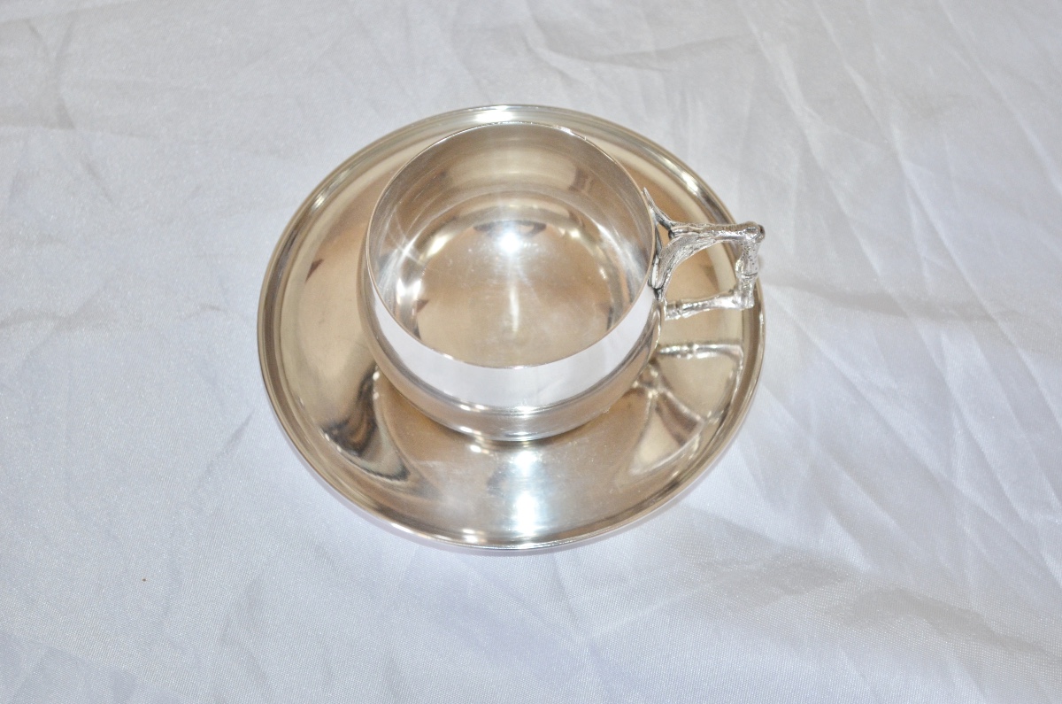 Suite de 6 tasses et sous tasses en argent massif fin 19eme siècle -photo-1