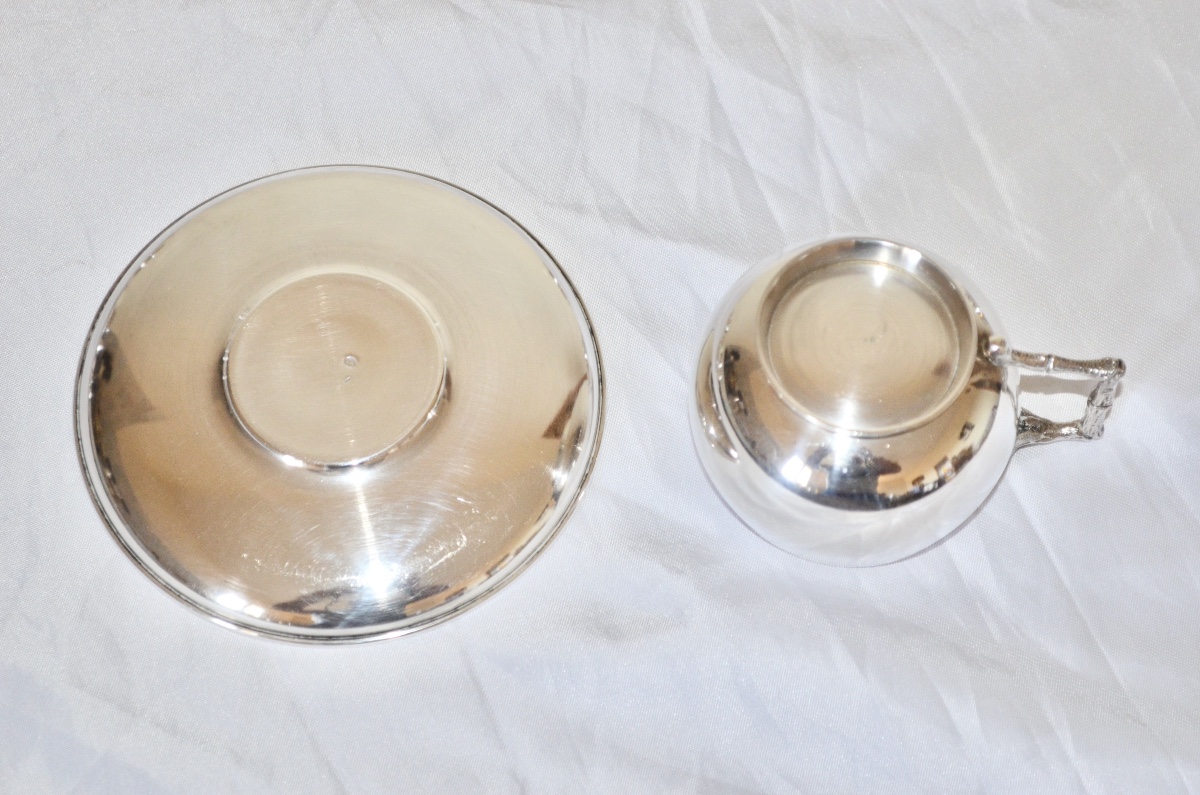 Suite de 6 tasses et sous tasses en argent massif fin 19eme siècle -photo-3