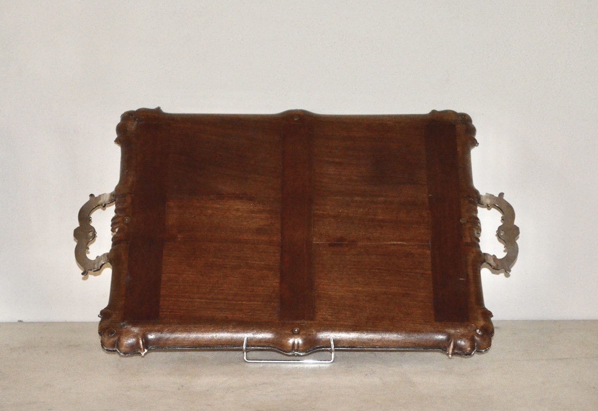 Large Art Nouveau Serving Tray In Solid Silver And Walnut By émile Puiforcat -photo-4