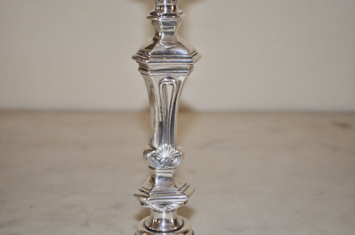 Paire de bougeoirs en argent massif par Odiot -photo-1