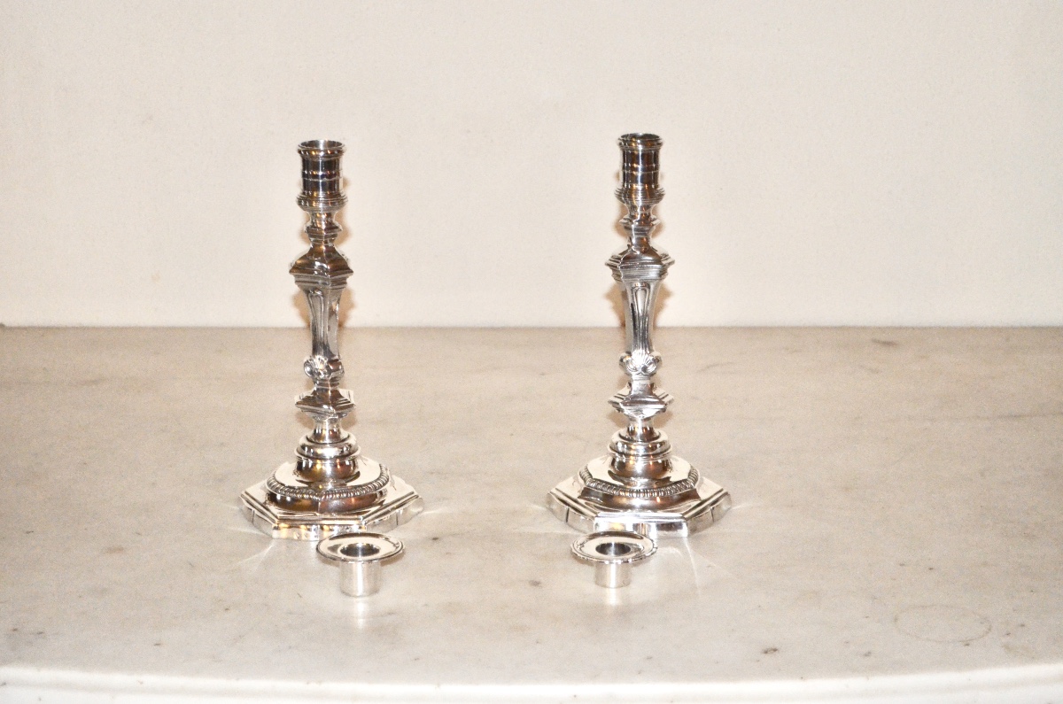 Paire de bougeoirs en argent massif par Odiot -photo-5