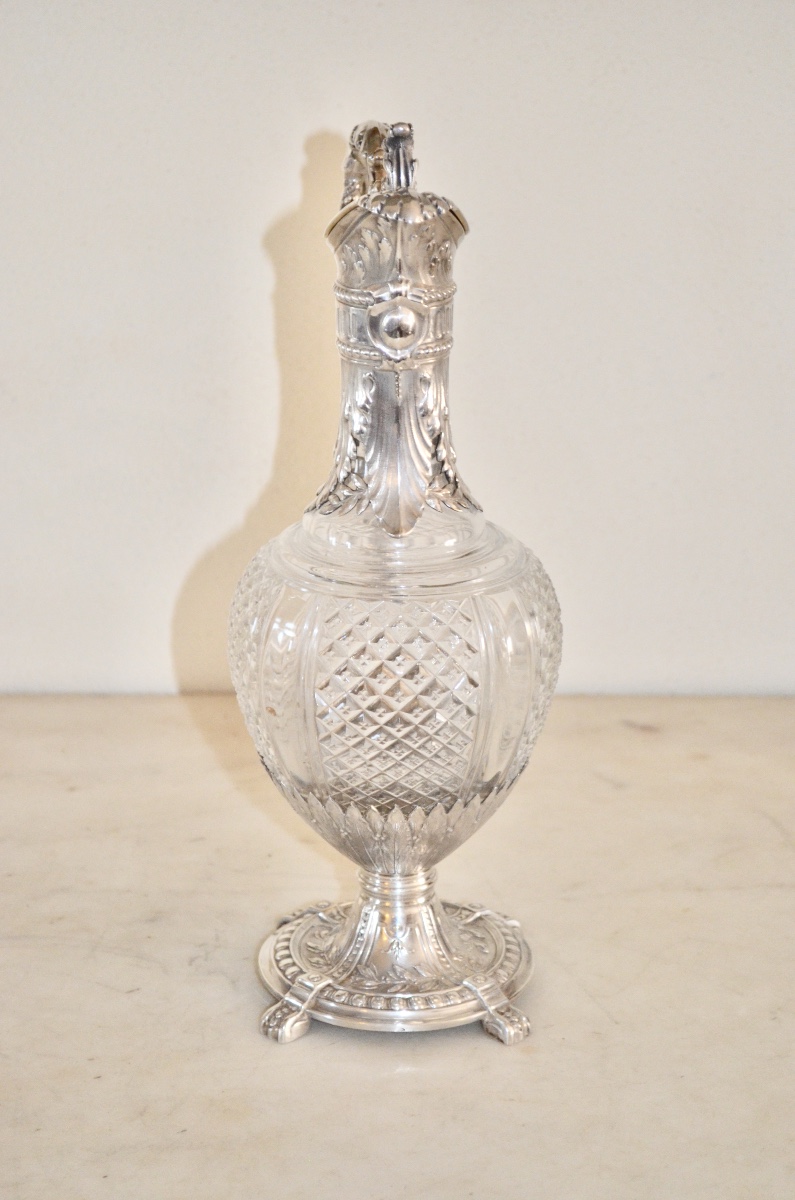 Pair Of Large Ewers In Solid Silver And Crystal -photo-2