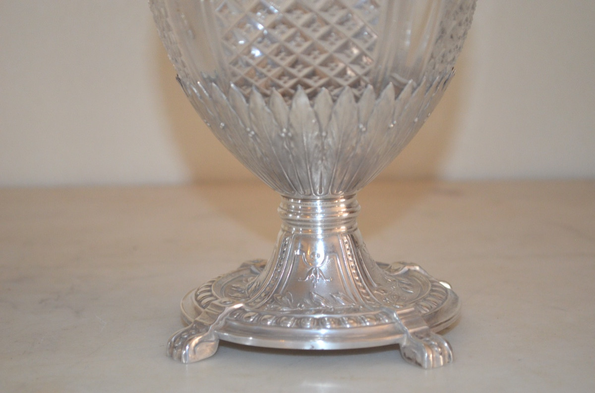 Pair Of Large Ewers In Solid Silver And Crystal -photo-5