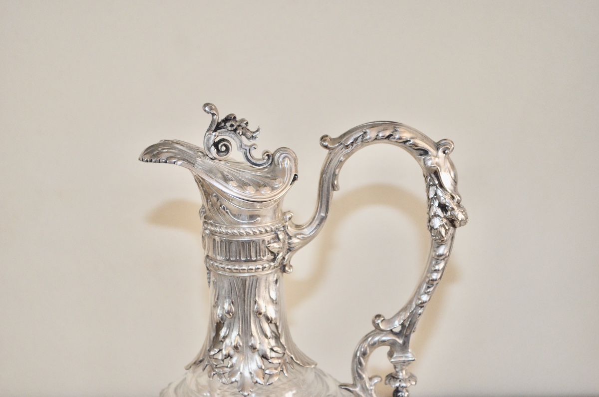 Pair Of Large Ewers In Solid Silver And Crystal -photo-6