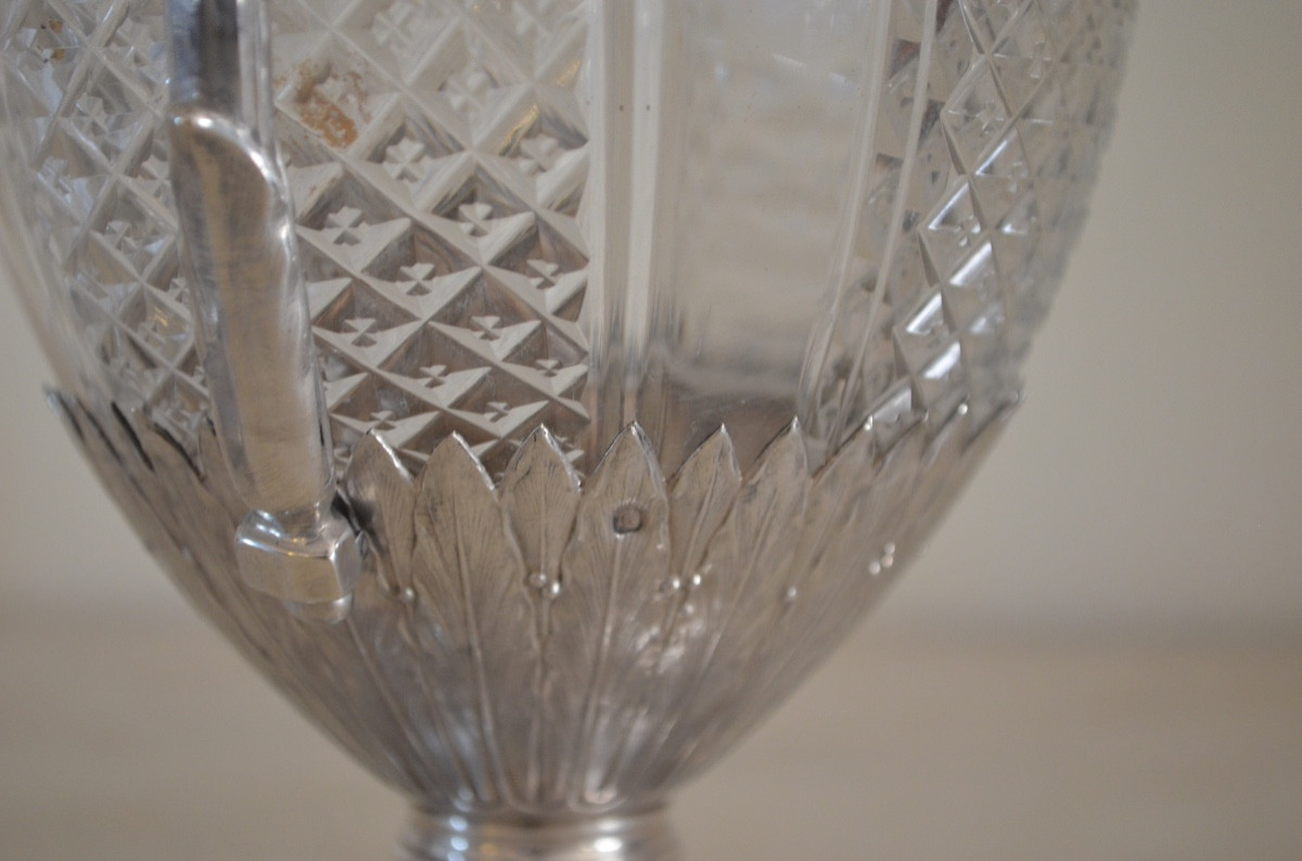 Pair Of Large Ewers In Solid Silver And Crystal -photo-7