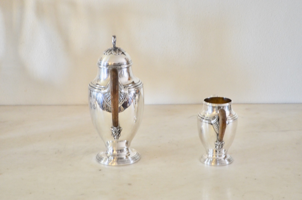Grande verseuse et pot à lait en argent massif 19eme siècle -photo-1
