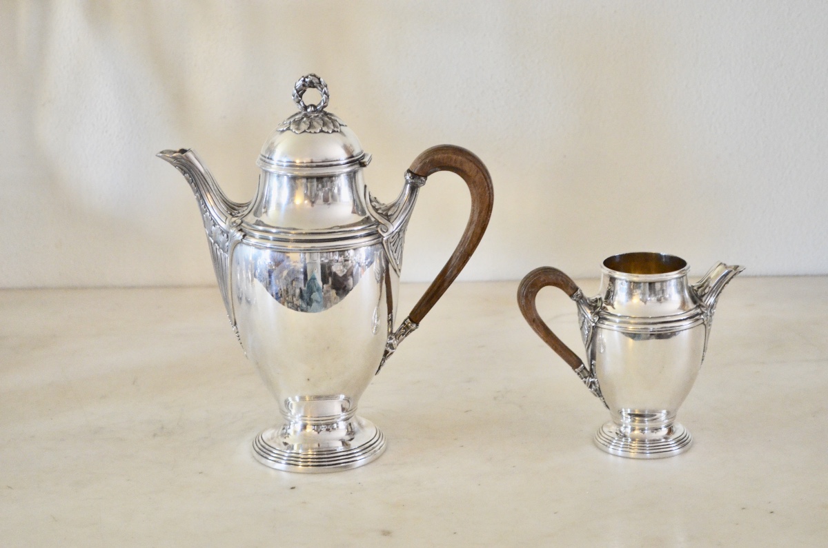 Grande verseuse et pot à lait en argent massif 19eme siècle -photo-2