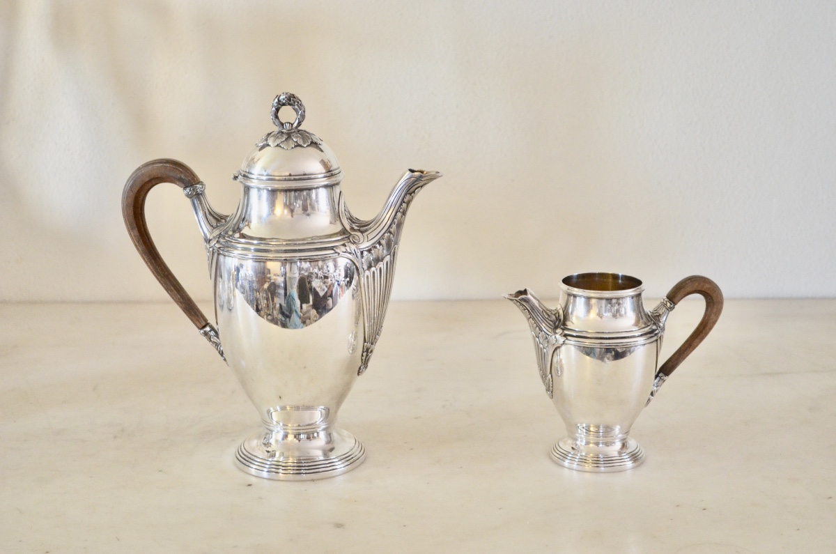 Grande verseuse et pot à lait en argent massif 19eme siècle -photo-3