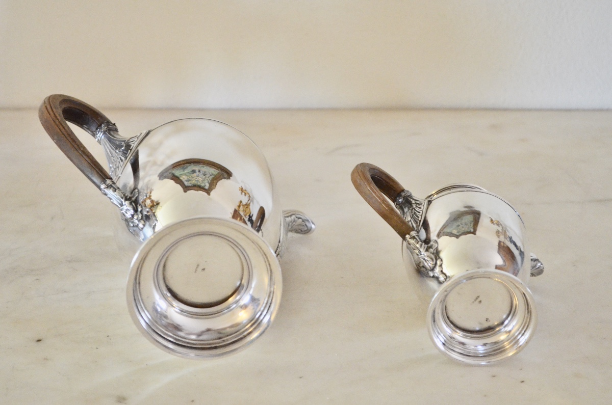 Grande verseuse et pot à lait en argent massif 19eme siècle -photo-6