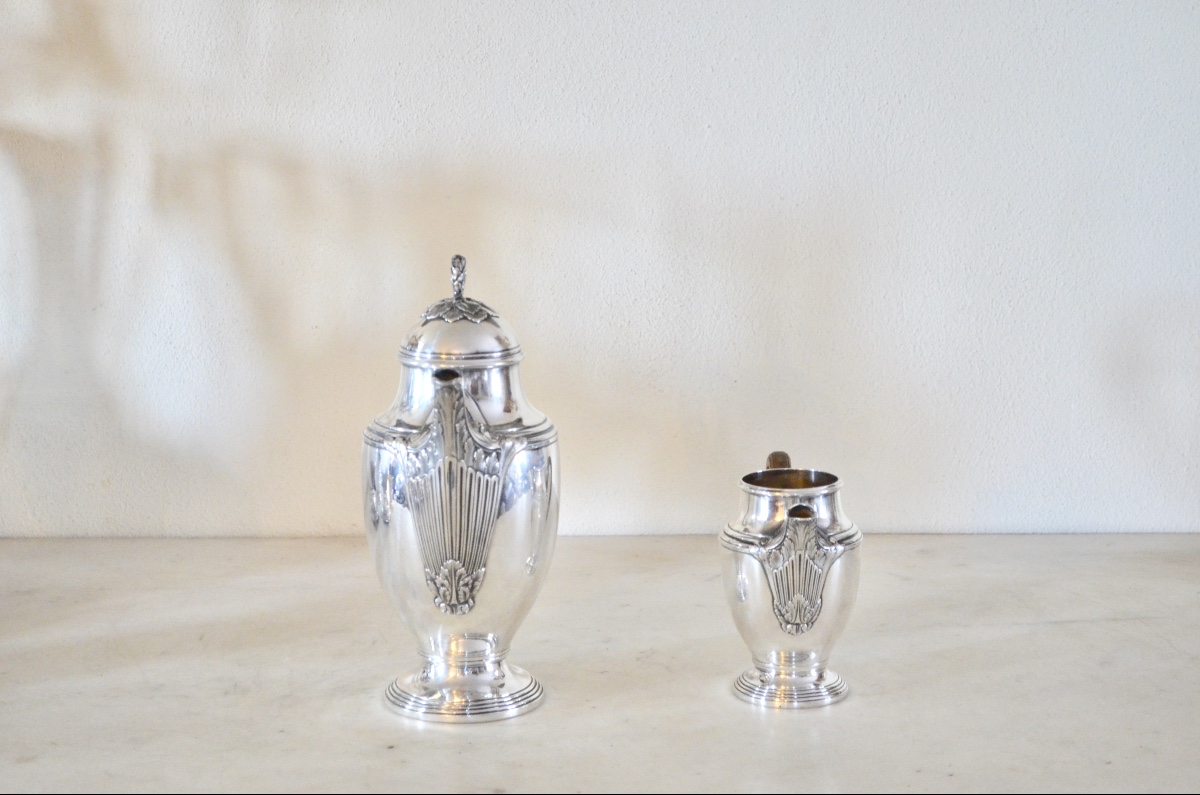 Grande verseuse et pot à lait en argent massif 19eme siècle 