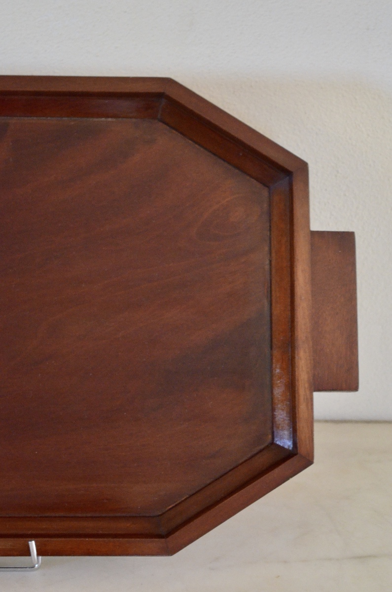Large Solid Mahogany Serving Tray, Art Deco Period -photo-3