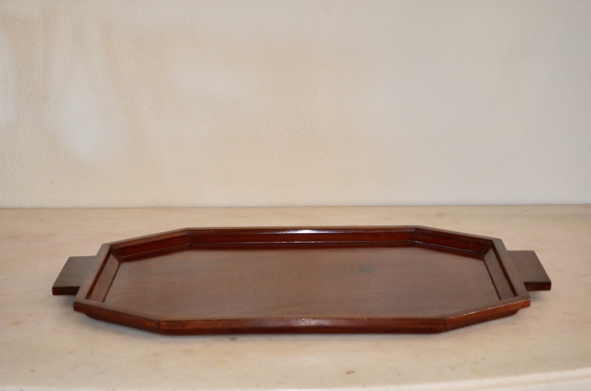 Large Solid Mahogany Serving Tray, Art Deco Period -photo-3