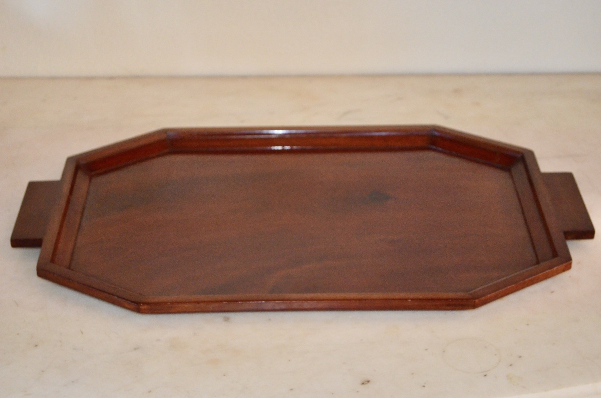 Large Solid Mahogany Serving Tray, Art Deco Period -photo-4