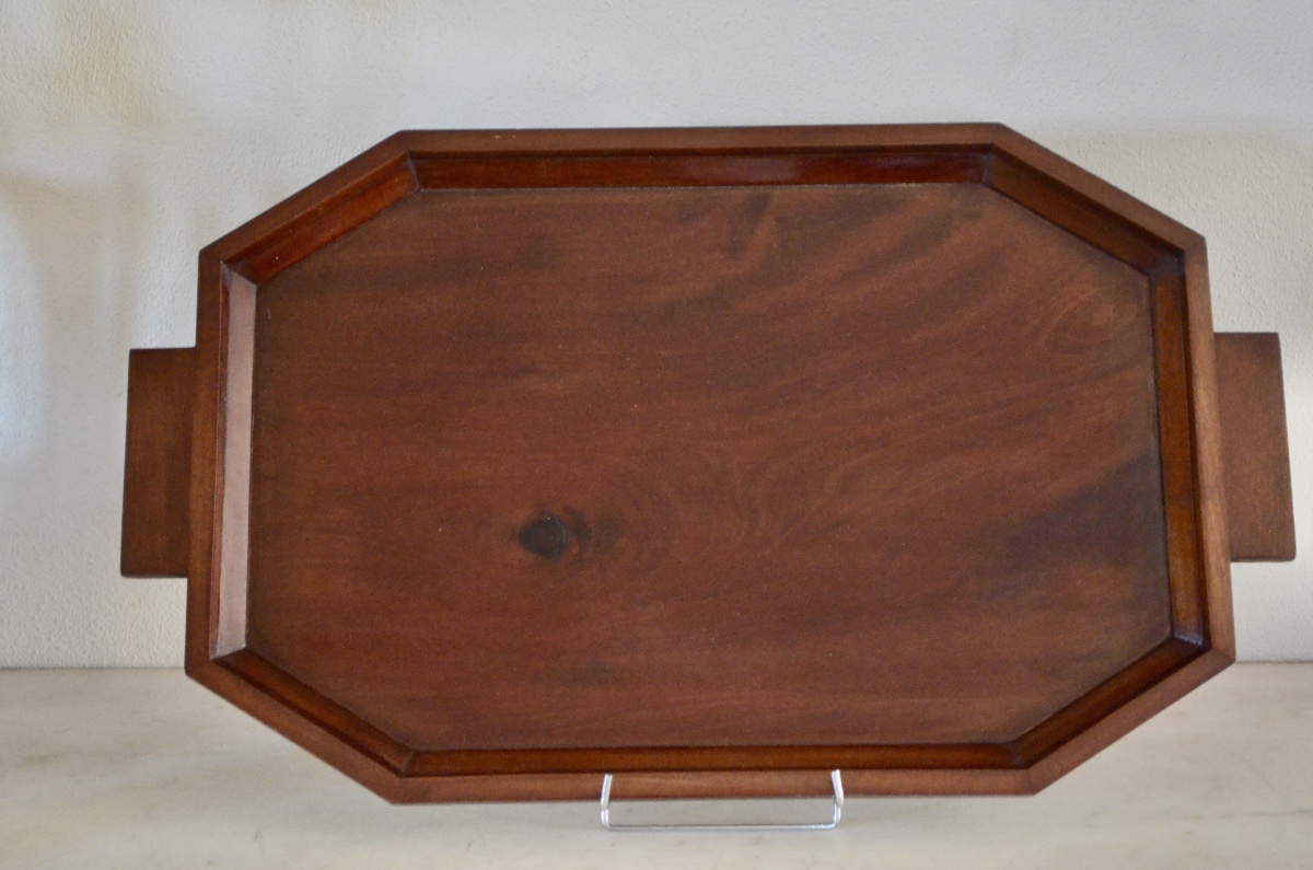 Large Solid Mahogany Serving Tray, Art Deco Period -photo-5