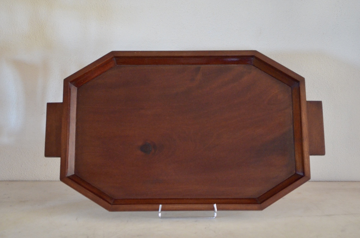 Large Solid Mahogany Serving Tray, Art Deco Period 