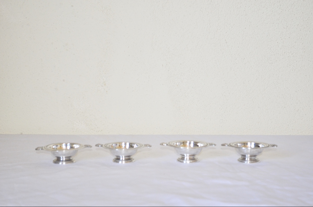 Suite Of 4 Solid Silver Salad Servers, Late 19th Century