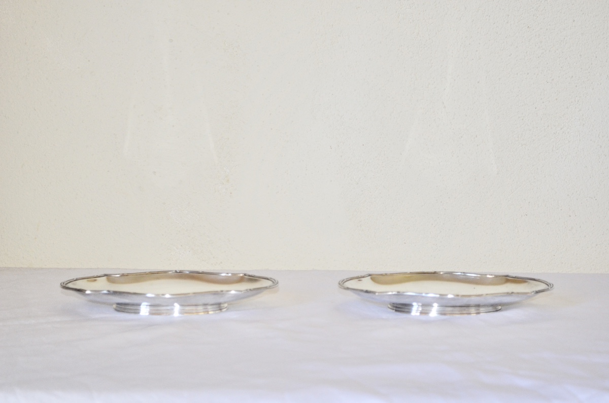 Pair Of Silver Bowls On Pedestal 19th Century-photo-3