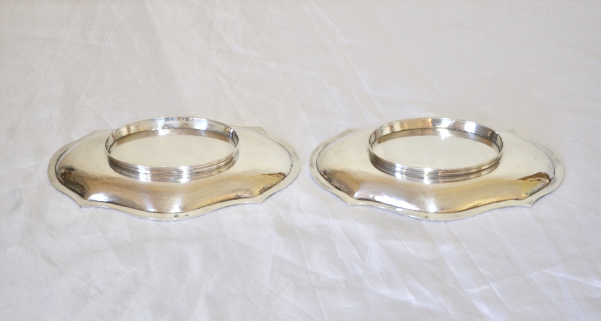 Pair Of Silver Bowls On Pedestal 19th Century-photo-1