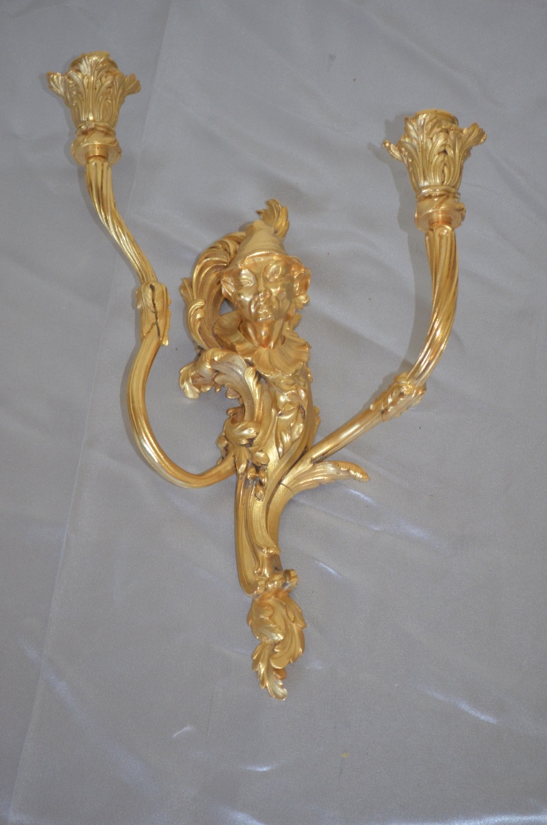 Paire d’appliques aux chinois en bronze doré 19eme siècle -photo-2