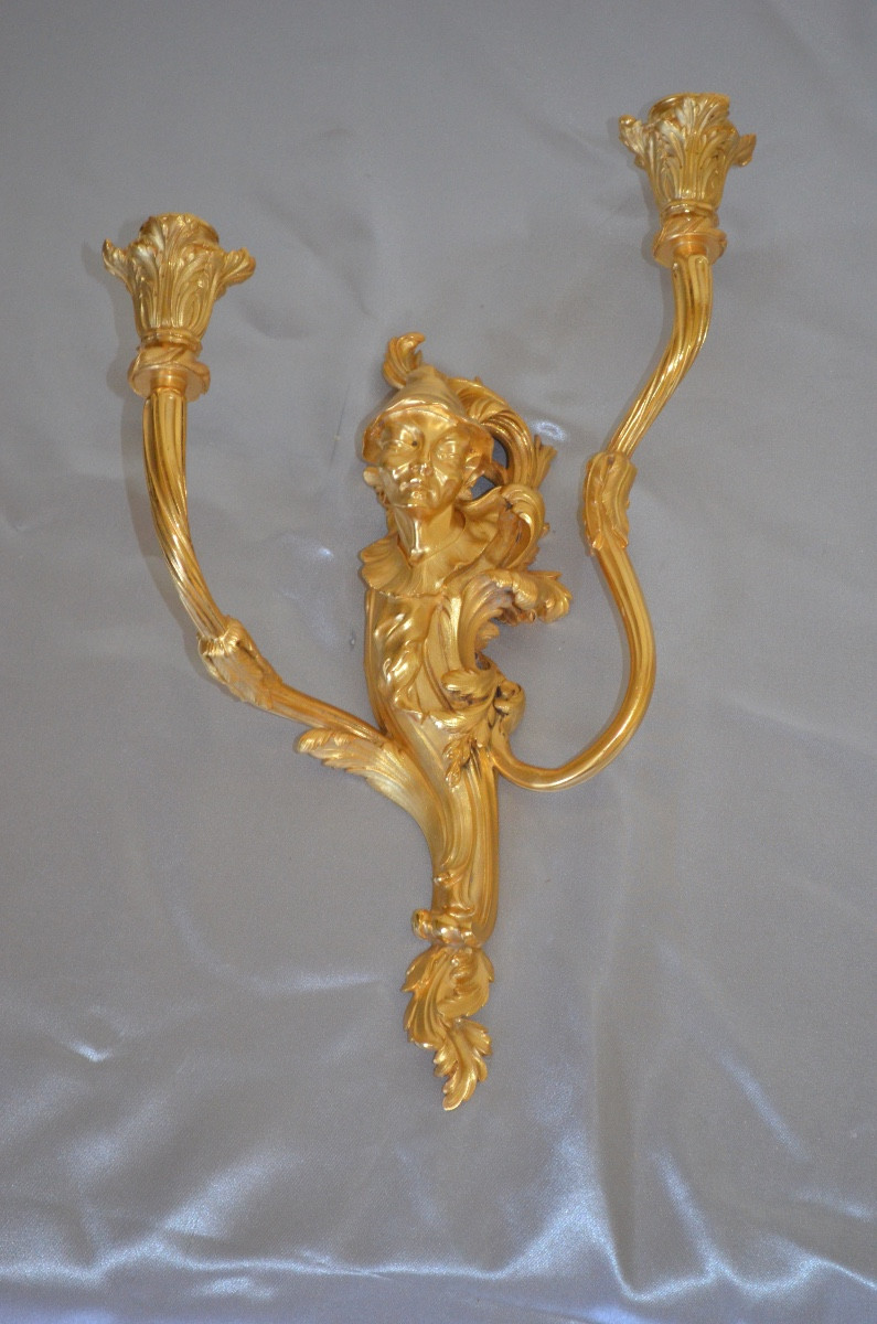 Paire d’appliques aux chinois en bronze doré 19eme siècle -photo-3