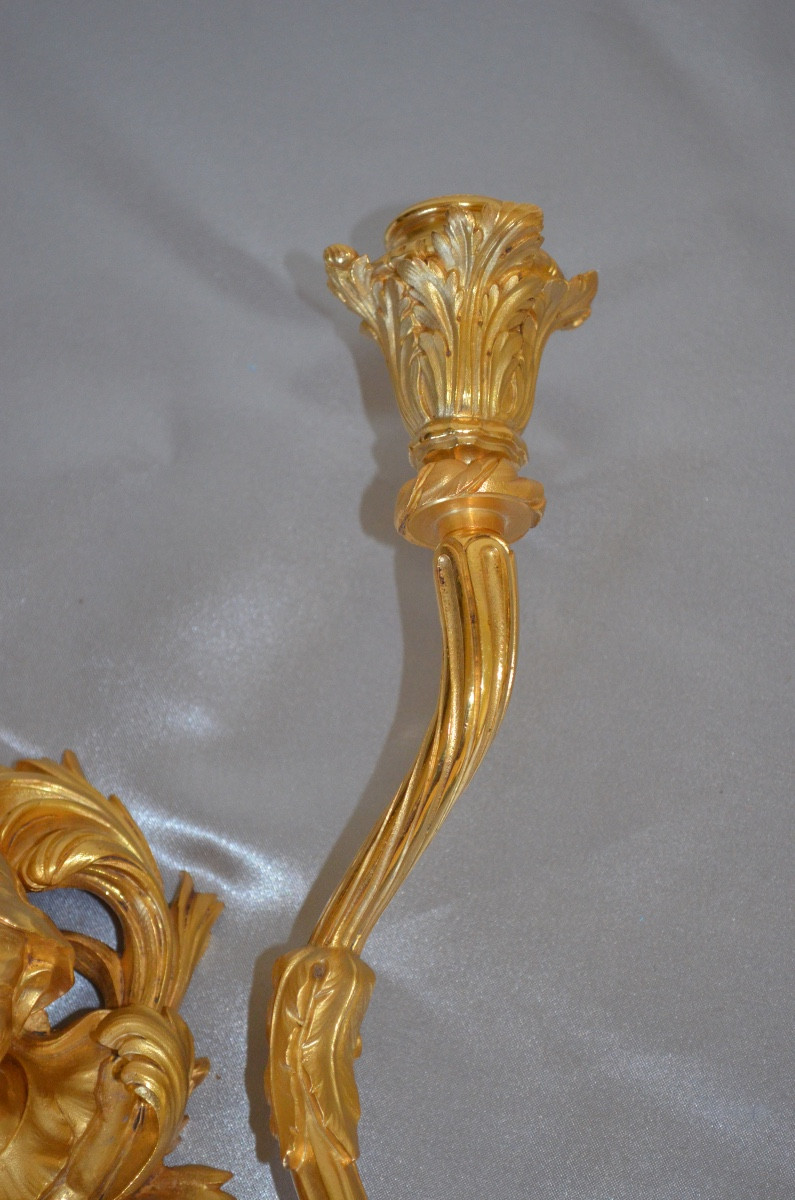 Paire d’appliques aux chinois en bronze doré 19eme siècle -photo-1