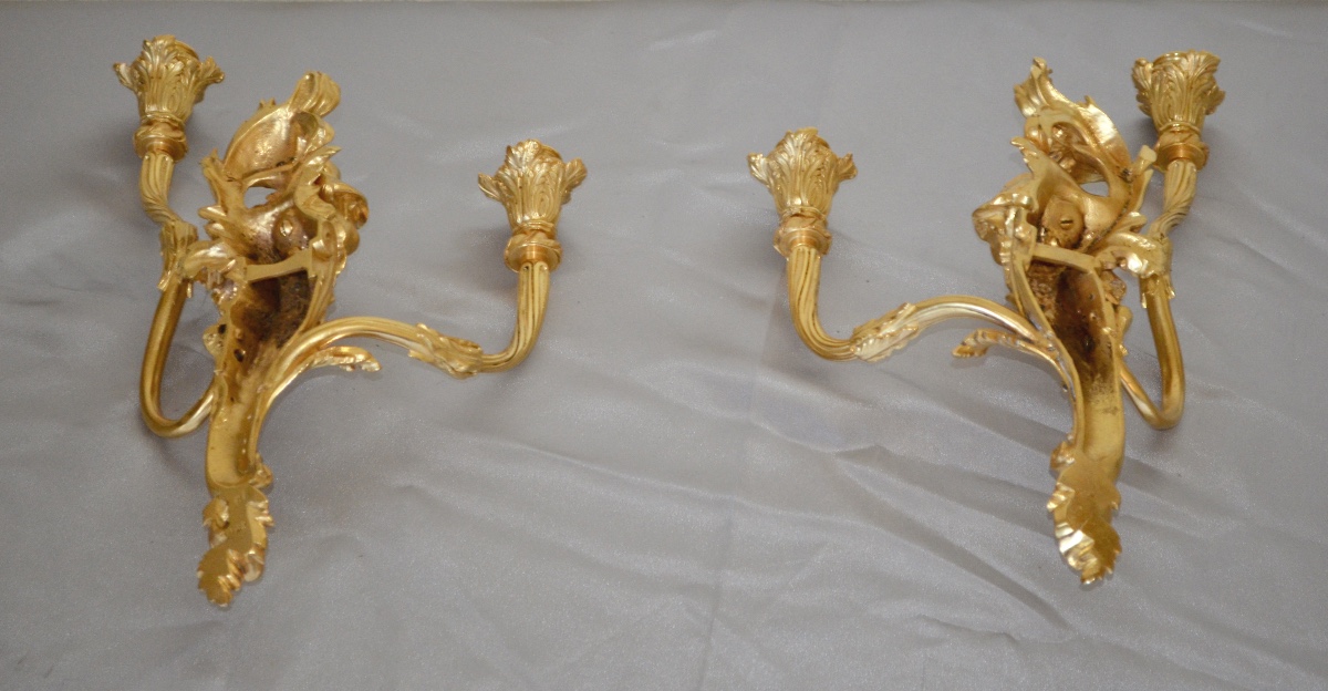 Paire d’appliques aux chinois en bronze doré 19eme siècle -photo-5