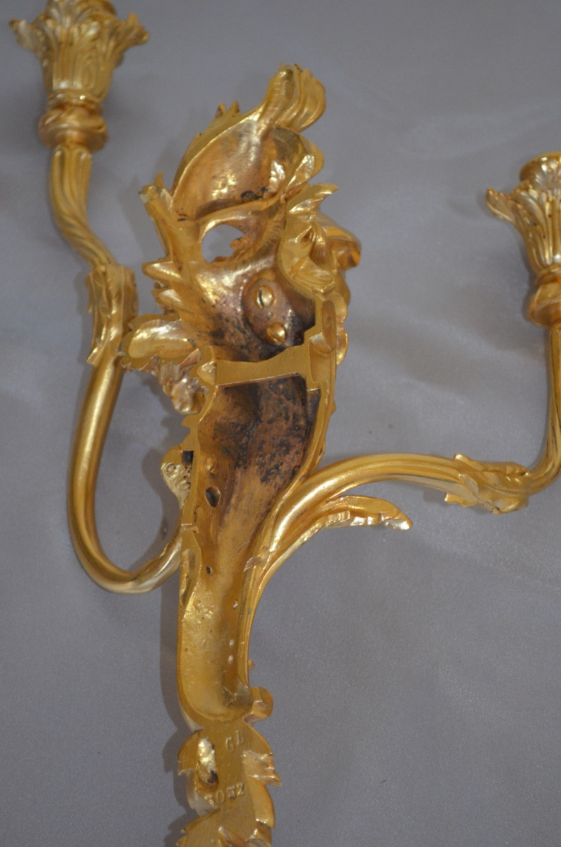 Paire d’appliques aux chinois en bronze doré 19eme siècle -photo-6