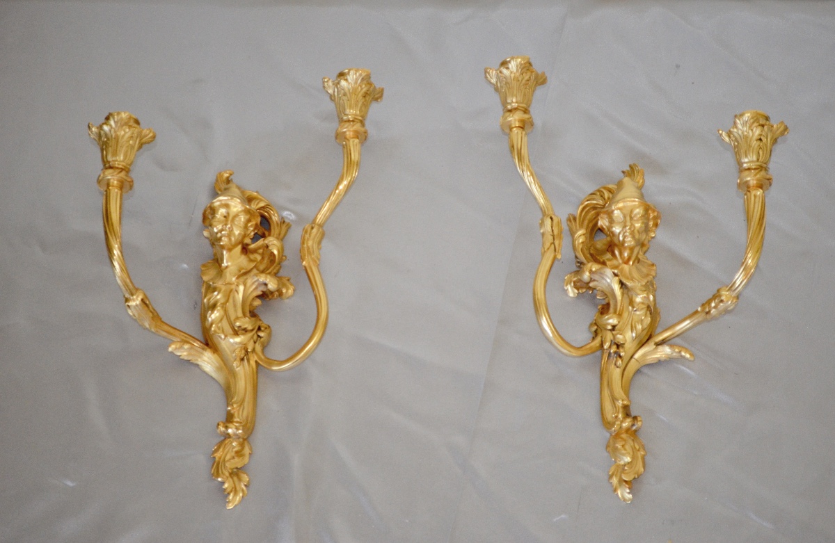 Paire d’appliques aux chinois en bronze doré 19eme siècle 