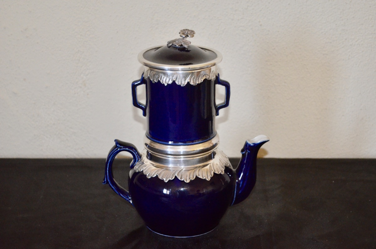 Solid Silver And Porcelain Teapot By Saglier 19th Century
