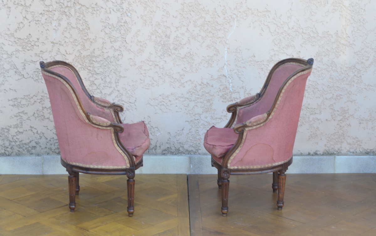 Paire de bergères d’enfant de style Louis XVI époque début 19eme siècle -photo-1