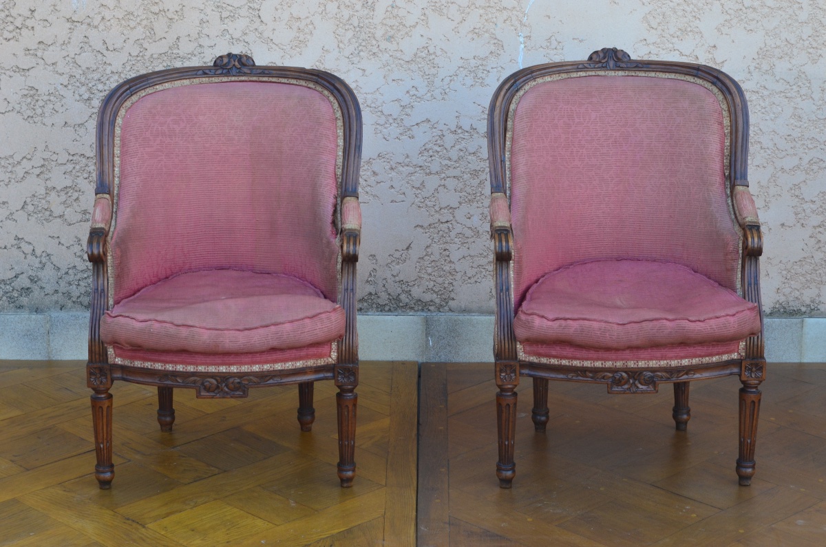 Paire de bergères d’enfant de style Louis XVI époque début 19eme siècle 