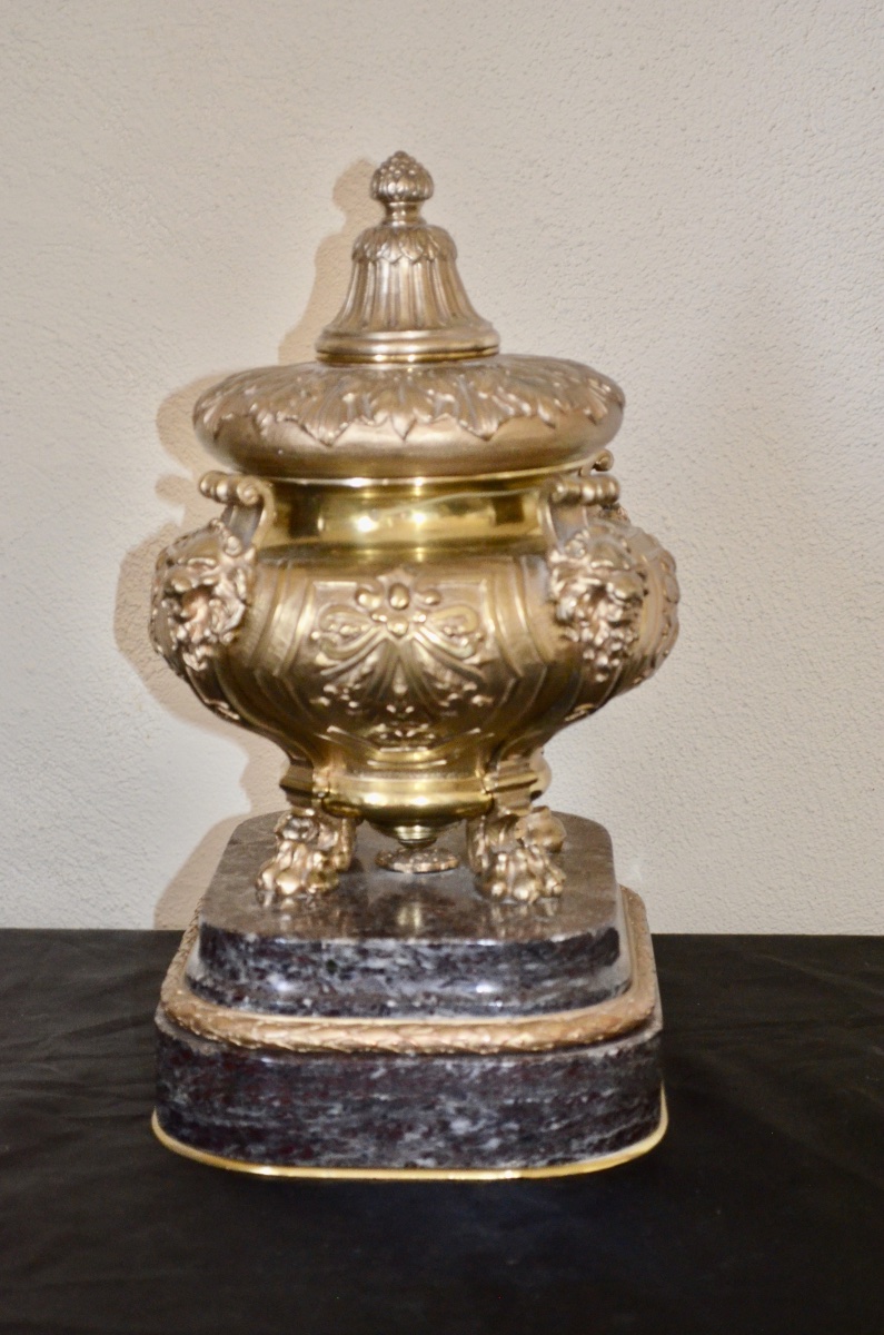 Napoleon III-style Potpourri Dish In Gilded Bronze And Marble -photo-2