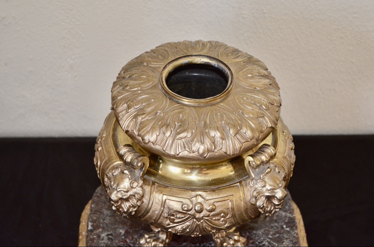 Napoleon III-style Potpourri Dish In Gilded Bronze And Marble -photo-3