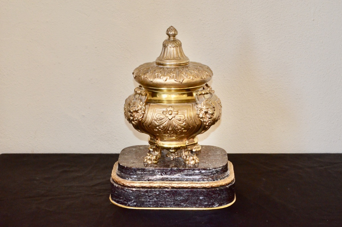 Napoleon III-style Potpourri Dish In Gilded Bronze And Marble 