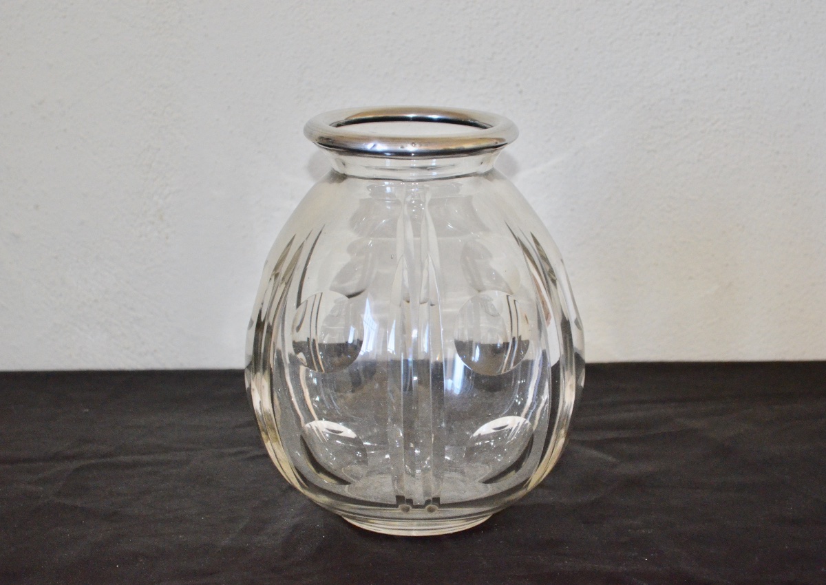 Large vase en cristal de baccarat et argent massif début 20eme siècle 