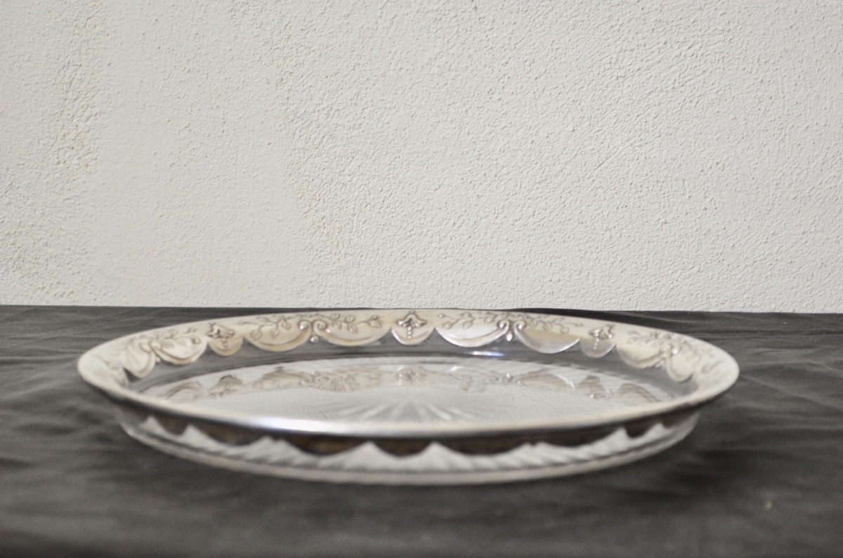 Grand plat en cristal de baccarat et argent massif 19eme siècle -photo-2