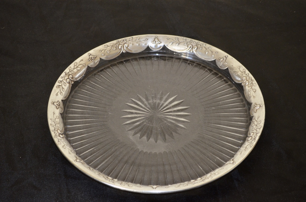 Grand plat en cristal de baccarat et argent massif 19eme siècle 