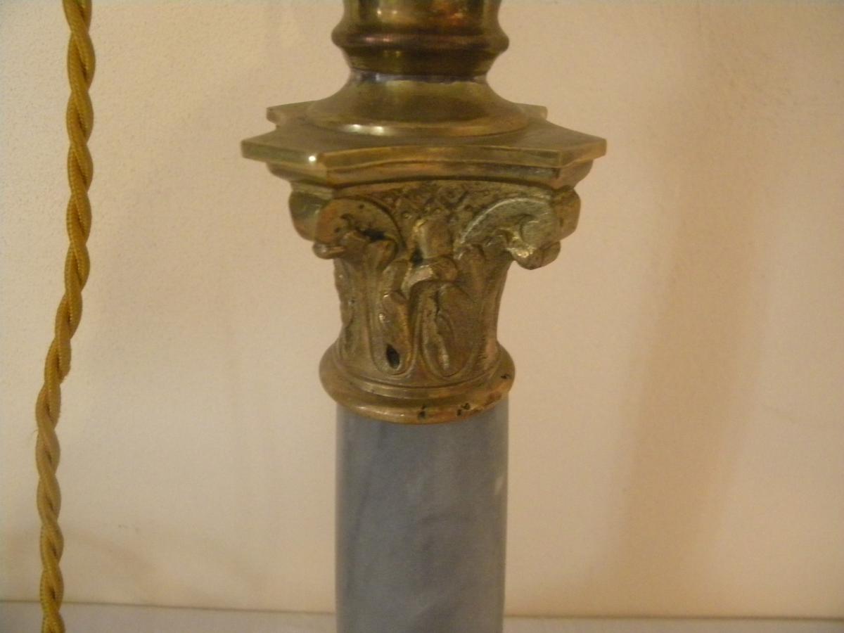 Lampe Bronze Doré,marbre Bleu Et Cristal,19eme Siècle-photo-2